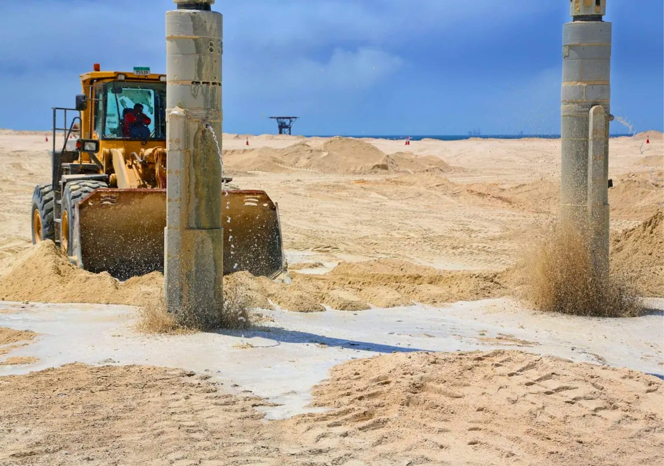 Ground improvement works at a marine construction site