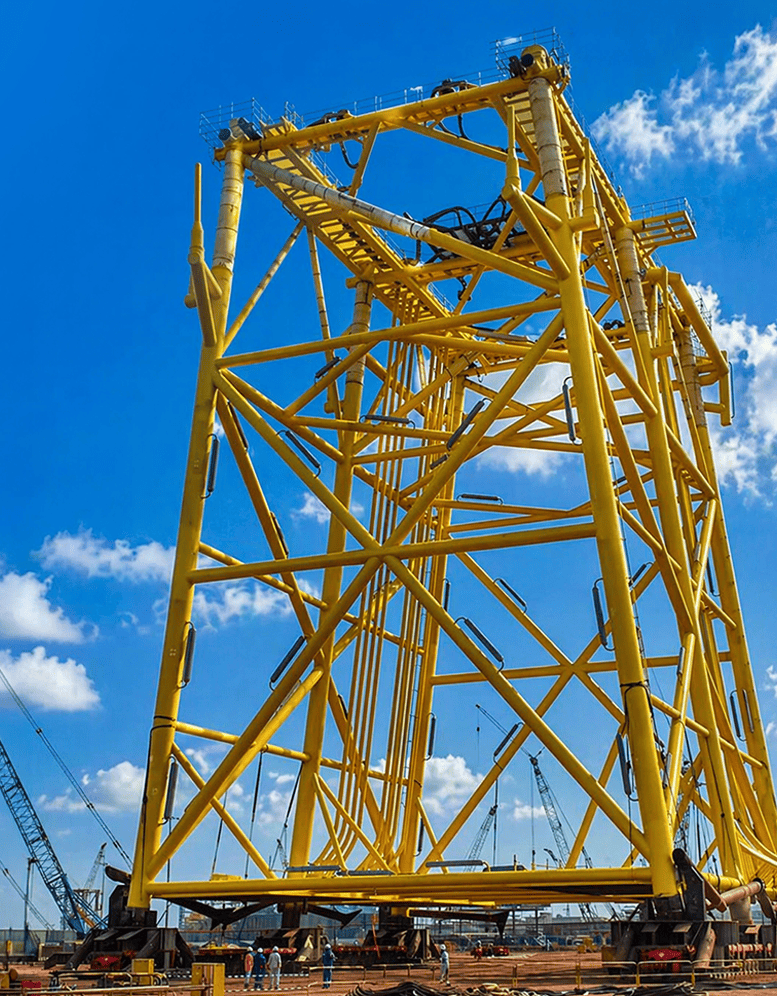 Steel jacket structure under construction