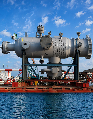 Pressure vessel being handled at an industrial yard