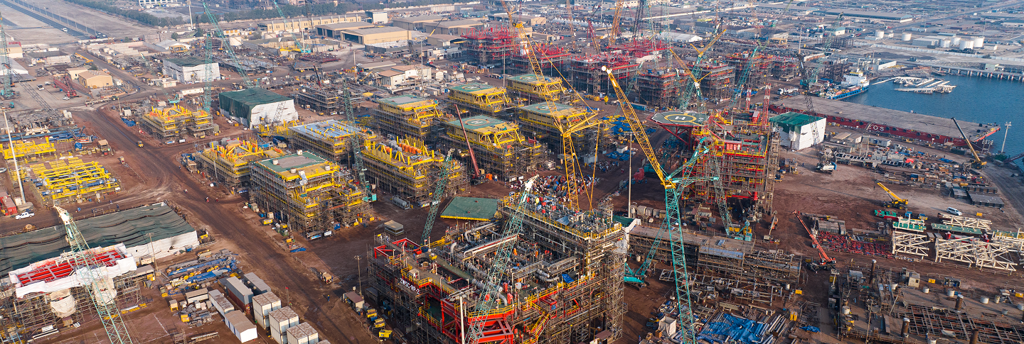 NMDC Energy construction vessel with crane at sea