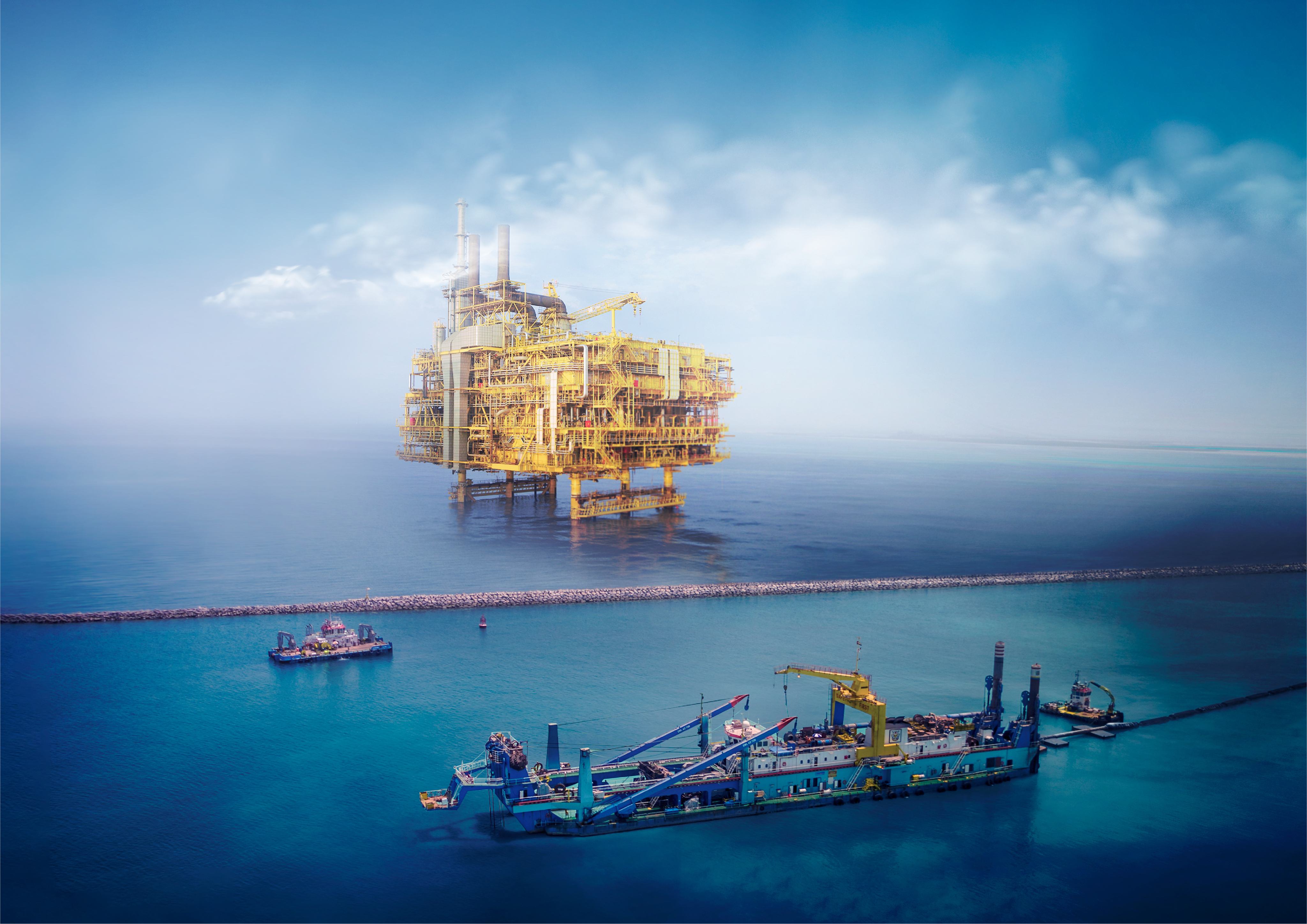 Marine vessel towing a platform structure at sea